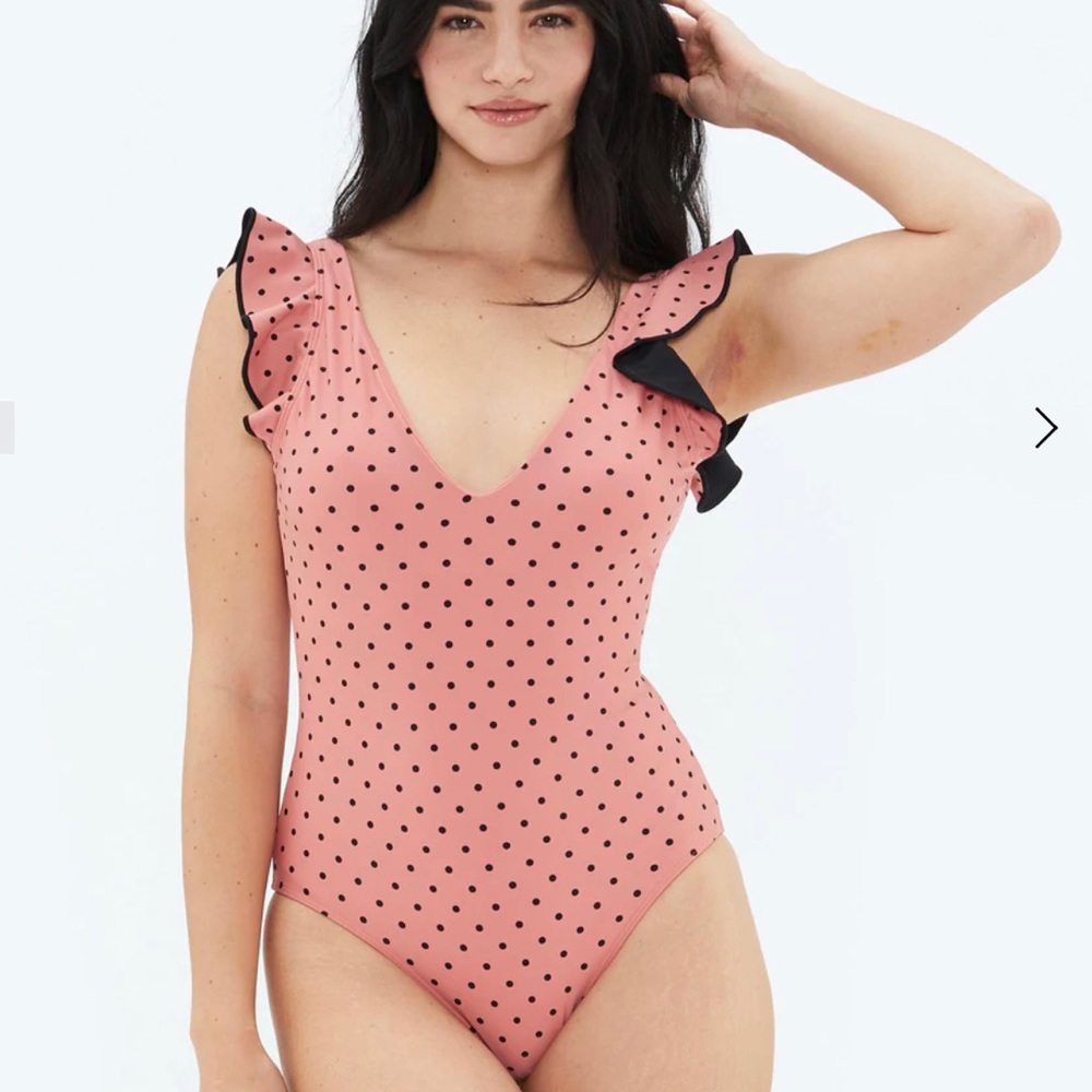 Summersalt Ruffle Backflip One Piece Swimsuit Pink Dot Size 10
